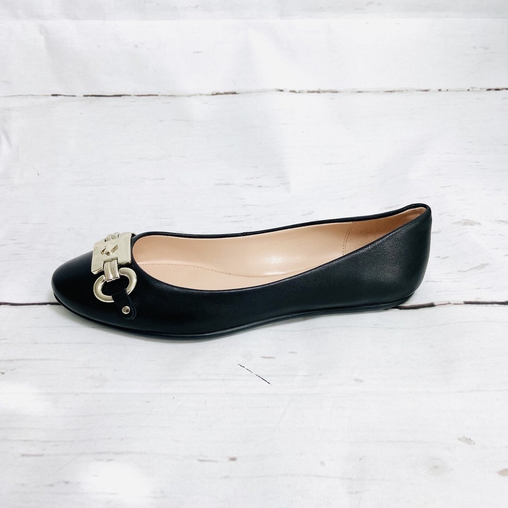 Kate Spade Shoes Women's 7B Black Payton Ballet Flats Leather Silver Embellished